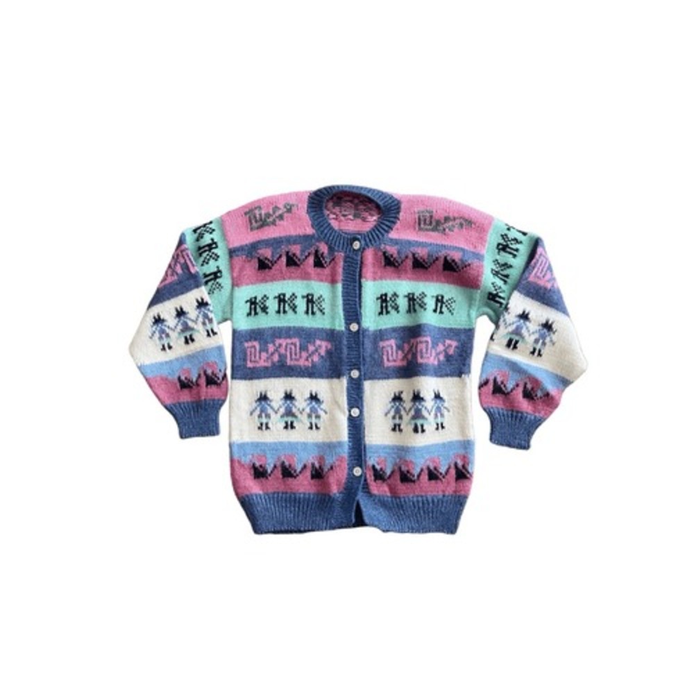Vintage 90s hand knit oversized cute pink girlie striped cardigan